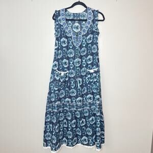 Naudic Small Sao‎ Paulo Sleeveless Maxi Dress Cotton Tie-Dye Print Boho Resort